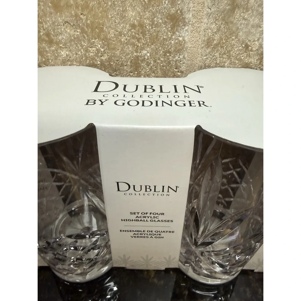 Godinger Dublin Acrylic Highball 12 oz‎ Glasses Clear - Set of 4 NEW PBA Feee
